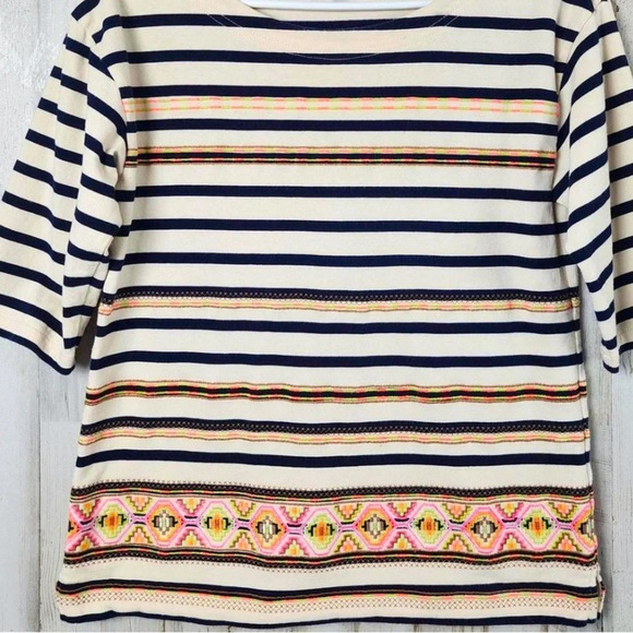 J Crew Aztec Striped Neon Embroidered Top Blouse Shirt XL - Picture 2 of 6